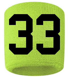 Number 33 Custom Volt Neon Lime Green w/ Black #'s Sweatband Wristband Embroidered Stitched