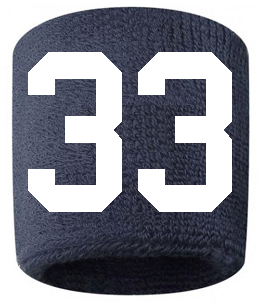 Number 33 Custom Navy Blue w/ White #'s Sweatband Wristband Embroidered Stitched