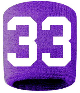 Number 33 Custom Purple w/ White #'s Sweatband Wristband Embroidered Stitched