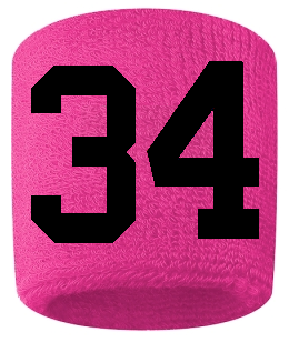 Number 34 Custom Hot Pink w/ Black #'s Sweatband Wristband Embroidered Stitched