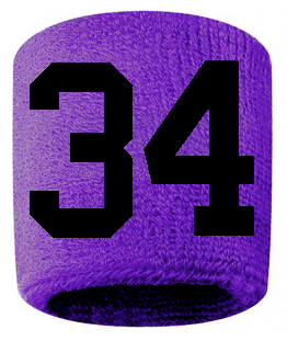 Number 34 Custom Purple w/ Black #'s Sweatband Wristband Embroidered Stitched