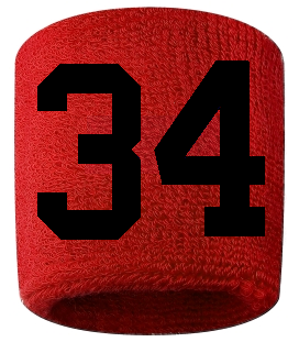 Number 34 Custom Red w/ Black #'s Sweatband Wristband Embroidered Stitched