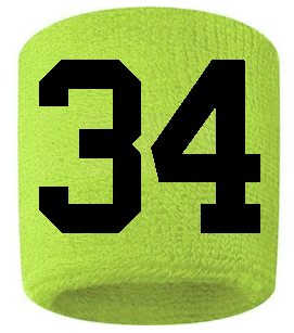 Number 34 Custom Volt Neon Lime Green w/ Black #'s Sweatband Wristband Embroidered Stitched