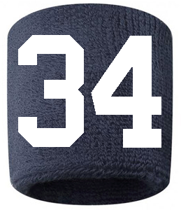 Number 34 Custom Navy Blue w/ White #'s Sweatband Wristband Embroidered Stitched