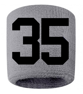 Number 35 Custom Gray w/ Black #'s Sweatband Wristband Embroidered Stitched
