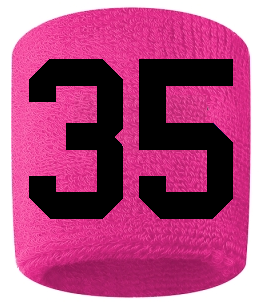 Number 35 Custom Hot Pink w/ Black #'s Sweatband Wristband Embroidered Stitched