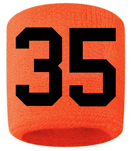 Number 35 Custom Orange w/ Black #'s Sweatband Wristband Embroidered Stitched
