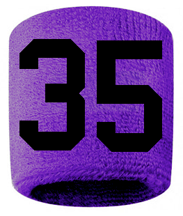 Number 35 Custom Purple w/ Black #'s Sweatband Wristband Embroidered Stitched