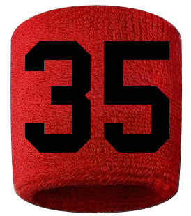Number 35 Custom Red w/ Black #'s Sweatband Wristband Embroidered Stitched