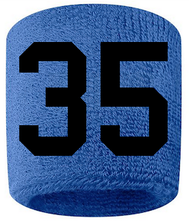 Number 35 Custom Royal Blue w/ Black #'s Sweatband Wristband Embroidered Stitched