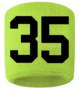 Number 35 Custom Volt Neon Lime Green w/ Black #'s Sweatband Wristband Embroidered Stitched