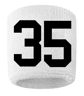 Number 35 Custom White w/ Black #'s Sweatband Wristband Embroidered Stitched
