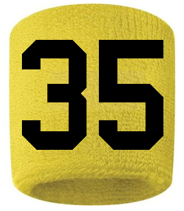 Number 35 Custom Yellow w/ Black #'s Sweatband Wristband Embroidered Stitched