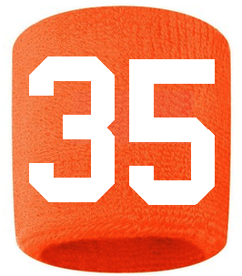 Number 35 Custom Orange w/ White #'s Sweatband Wristband Embroidered Stitched