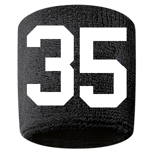Number 35 Custom Black w/ White #'s Sweatband Wristband Embroidered Stitched