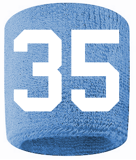 Number 35 Custom Light Blue w/ White #'s Sweatband Wristband Embroidered Stitched
