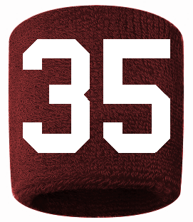 Number 35 Custom Maroon w/ White #'s Sweatband Wristband Embroidered Stitched