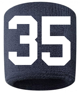 Number 35 Custom Navy Blue w/ White #'s Sweatband Wristband Embroidered Stitched