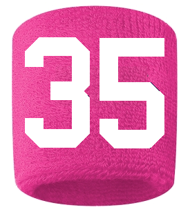 Number 35 Custom Hot Pink w/ White #'s Sweatband Wristband Embroidered Stitched