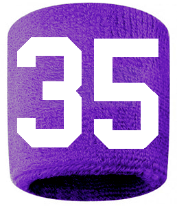 Number 35 Custom Purple w/ White #'s Sweatband Wristband Embroidered Stitched