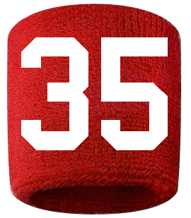 Number 35 Custom Red w/ White #'s Sweatband Wristband Embroidered Stitched