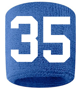 Number 35 Custom Royal Blue w/ White #'s Sweatband Wristband Embroidered Stitched