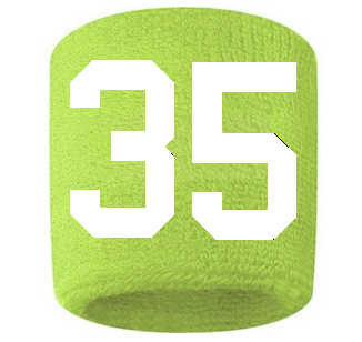 Number 35 Custom Volt Neon Lime Green w/ White #'s Sweatband Wristband Embroidered Stitched