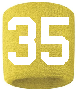 Number 35 Custom Yellow w/ White #'s Sweatband Wristband Embroidered Stitched