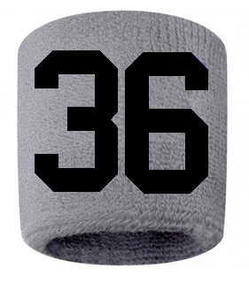 Number 36 Custom Gray w/ Black #'s Sweatband Wristband Embroidered Stitched
