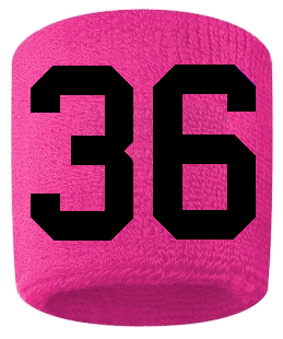 Number 36 Custom Hot Pink w/ Black #'s Sweatband Wristband Embroidered Stitched