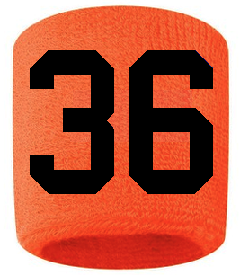 Number 36 Custom Orange w/ Black #'s Sweatband Wristband Embroidered Stitched - SportsJewelryProShop