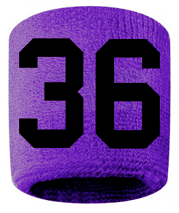 Number 36 Custom Purple w/ Black #'s Sweatband Wristband Embroidered Stitched