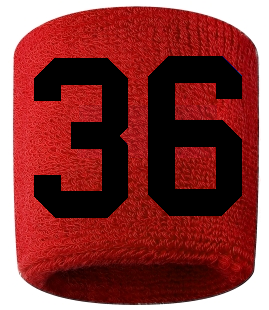 Number 36 Custom Red w/ Black #'s Sweatband Wristband Embroidered Stitched