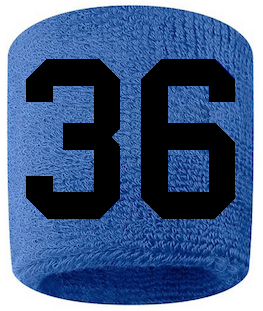 Number 36 Custom Royal Blue w/ Black #'s Sweatband Wristband Embroidered Stitched