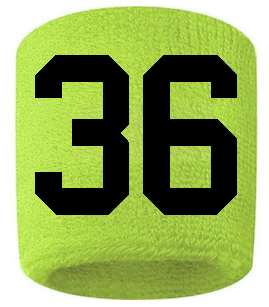 Number 36 Custom Volt Neon Lime Green w/ Black #'s Sweatband Wristband Embroidered Stitched