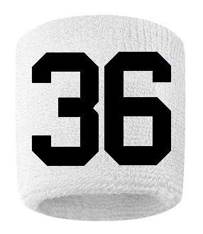 Number 36 Custom White w/ Black #'s Sweatband Wristband Embroidered Stitched - SportsJewelryProShop