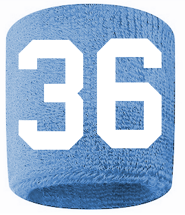Number 36 Custom Light Blue w/ White #'s Sweatband Wristband Embroidered Stitched - SportsJewelryProShop
