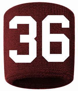 Number 36 Custom Maroon w/ White #'s Sweatband Wristband Embroidered Stitched