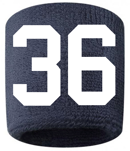 Number 36 Custom Navy Blue w/ White #'s Sweatband Wristband Embroidered Stitched