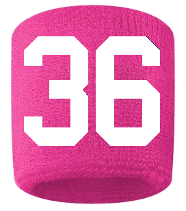 Number 36 Custom Hot Pink w/ White #'s Sweatband Wristband Embroidered Stitched