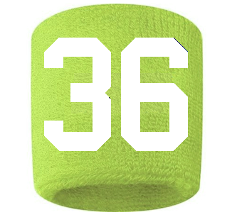 Number 36 Custom Volt Neon Lime Green w/ White #'s Sweatband Wristband Embroidered Stitched
