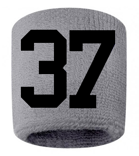 Number 37 Custom Gray w/ Black #'s Sweatband Wristband Embroidered Stitched