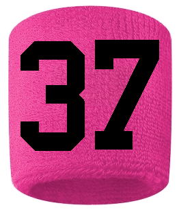 Number 37 Custom Hot Pink w/ Black #'s Sweatband Wristband Embroidered Stitched