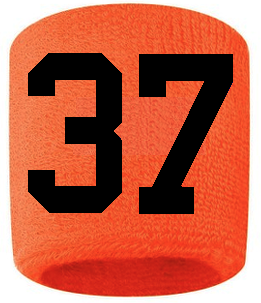 Number 37 Custom Orange w/ Black #'s Sweatband Wristband Embroidered Stitched