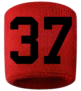 Number 37 Custom Red w/ Black #'s Sweatband Wristband Embroidered Stitched