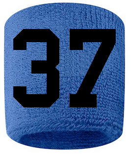 Number 37 Custom Royal Blue w/ Black #'s Sweatband Wristband Embroidered Stitched