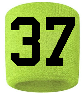Number 37 Custom Volt Neon Lime Green w/ Black #'s Sweatband Wristband Embroidered Stitched
