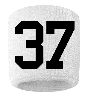 Number 37 Custom White w/ Black #'s Sweatband Wristband Embroidered Stitched