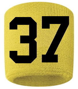 Number 37 Custom Yellow w/ Black #'s Sweatband Wristband Embroidered Stitched