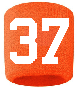Number 37 Custom Orange w/ White #'s Sweatband Wristband Embroidered Stitched